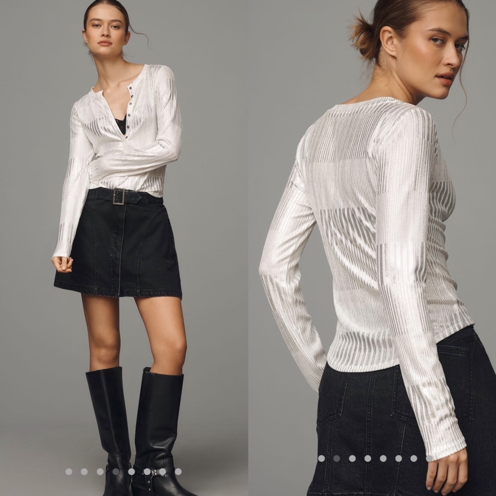 Anthropologie The Andie Ribbed Henley Top by Pilcro: Shimmer Edition